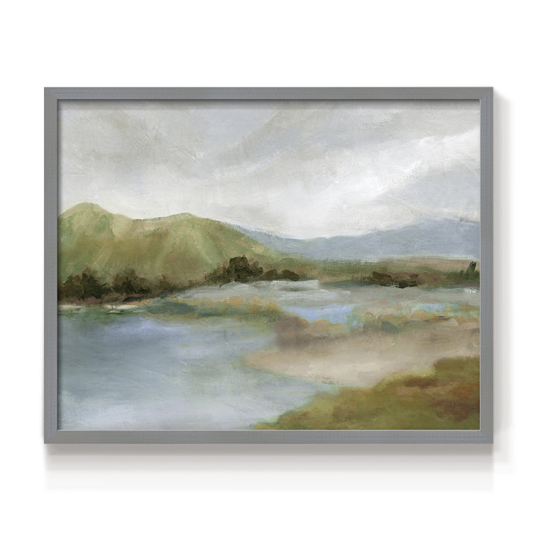 Foothills With Lake - Imprimé encadré - Restickable, H 16 po x l 20 po, Gris