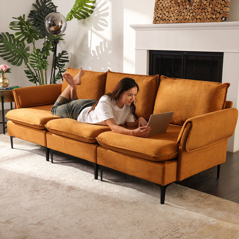 Canapé de 90 po à trois places en chenille moderne - élégant, confortable et durable, Doré