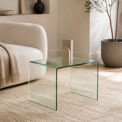  19.7-Inch Clear Bent-Glass Square End Table