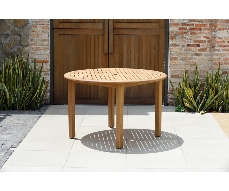 Audre Round Eucalyptus Outdoor Dining Table With Umbrella Hole , 47'' in. W 47'' in. D