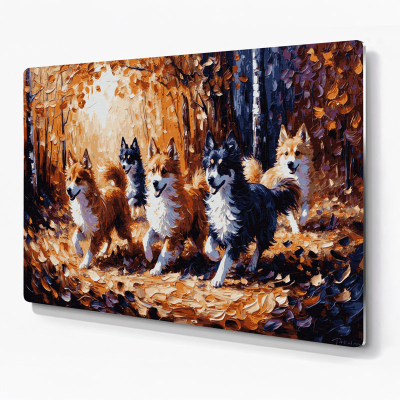 Chiens, art mural brun en métal Spitz finlandais, H 11 po x l 14 po