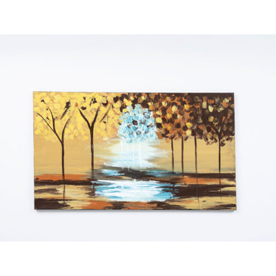 47'' X 27'' Mustard Yellow Canvas Art For Fall Home Decor, Hand-painted Wall Painting Interior,