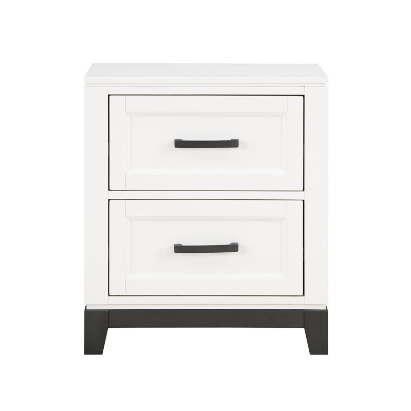 Table de chevet à finition blanche - Meuble en bois rustique à 2 tiroirs avec tiroirs pour le style