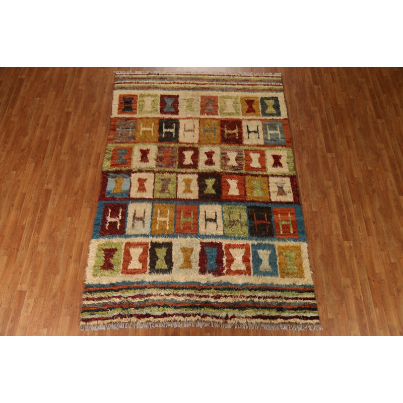 Tapis géométrique marocain en laine berbère fabriqué à la main 7 x 10
