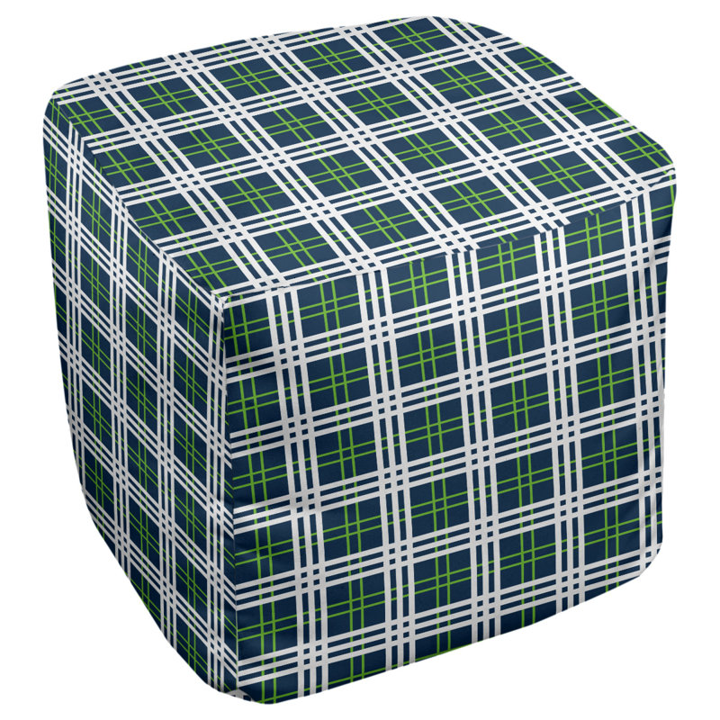 Pouf à carreaux carré Seattle, H 13 po x l 13 po x P 13 po, Mélange de polyester bleu marine collège / vert