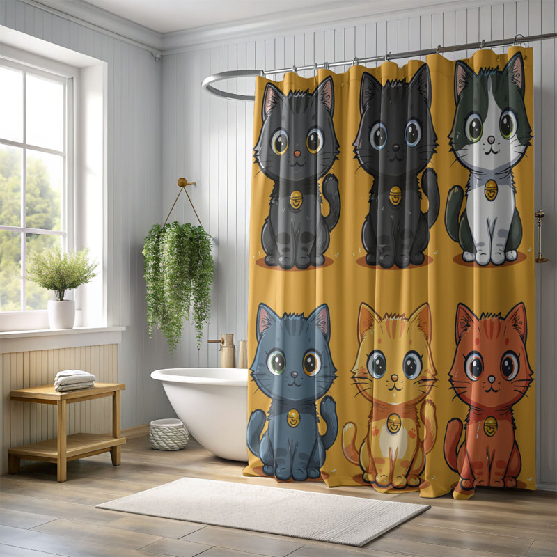 Smiling Cats - Premium Shower Curtain, H 74 po x l 71 po