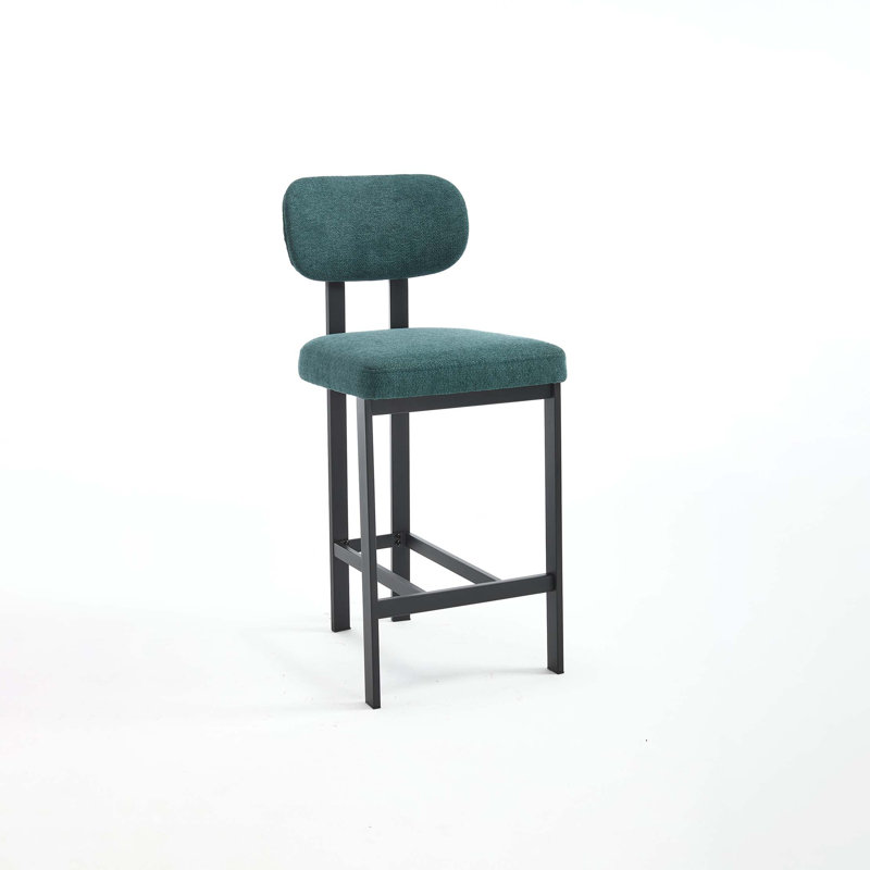 Bar Stools Set Of 2, Modern Upholstered Fabric Counter Height Barstools, Kitchen Island Chairs With Metal Legs, Antique Green