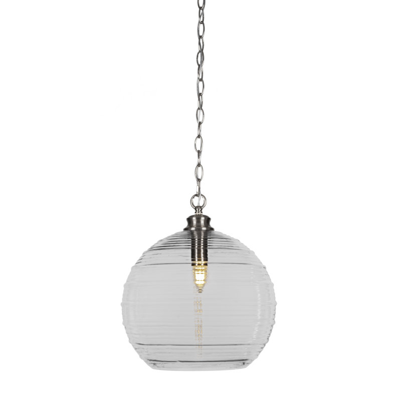 Luminaire suspendu à 1 lumière Malena, Nickel, Transparent granuleux, H 89 po x l 12 po x P 12 po