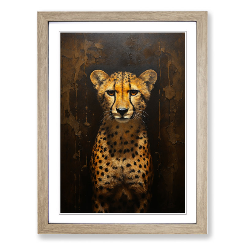 Cheetah Contemporary No.2 - Single Picture Frame Print on Wood, Oak Framed, 46cm H x 34cm W x 2cm D