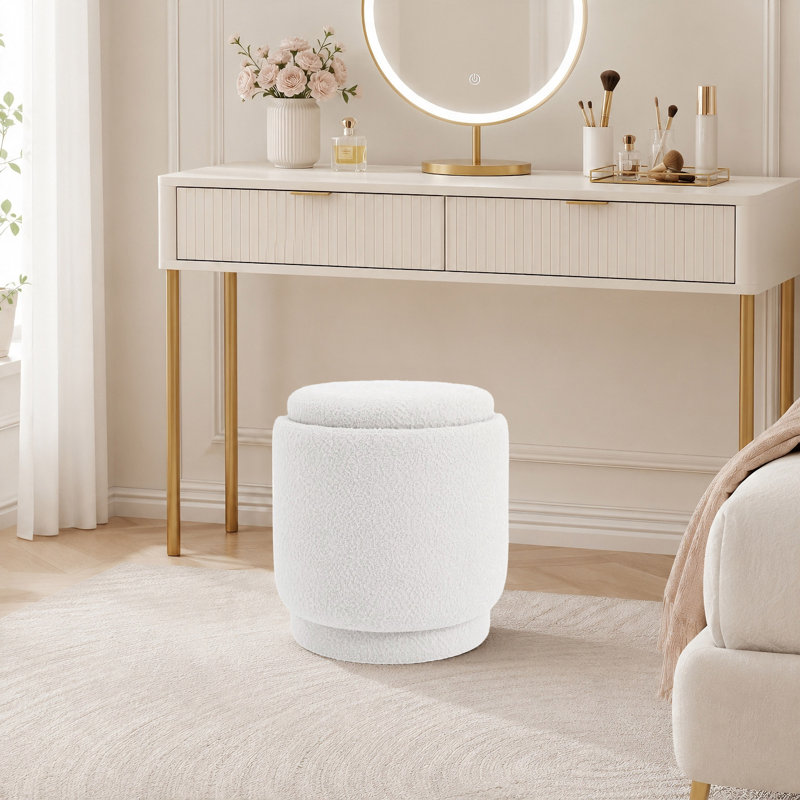Tabouret de coiffeuse à dossier pliable avec rangement dissimulé sous le siège, tabouret de coiffeuse rembourré en peluche moderne pour chambre, meuble-lavabo et salon