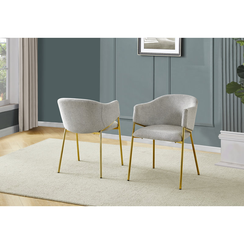Linen Side Chairs With Gold Chrome Legs, Gray