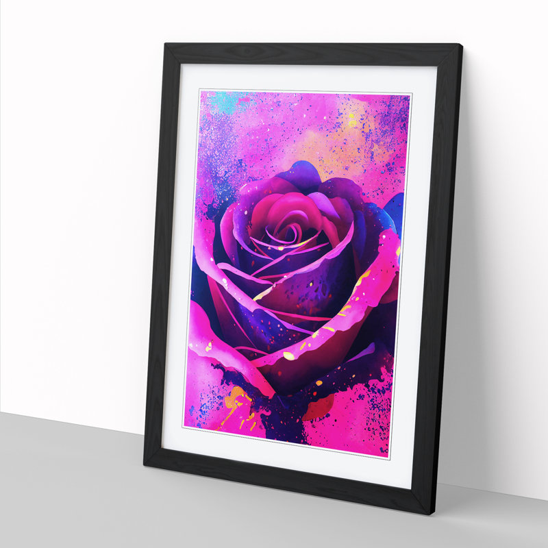 Rose Flower Paint Splatter Vol.1 1 Piece Single Picture Frame Wall Art, 46cm H x 34cm W x 2cm D, Oak