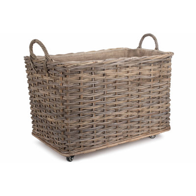 Wicker Rattan Wheeled Log Basket