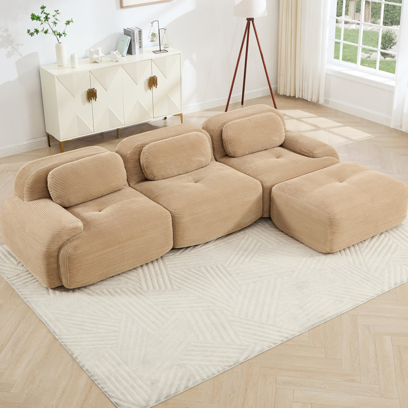 Camel 3 - siège modulaire avec base antidérapante, tissu velours côtelé, multi-angle réglable, éponge 32d, sans assemblage pour la détente du salon en forme de L ergonomique, conception courbée