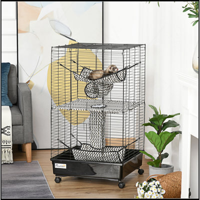 42" Ferret Cage W/ Wheels Brakes, Hammocks, Black