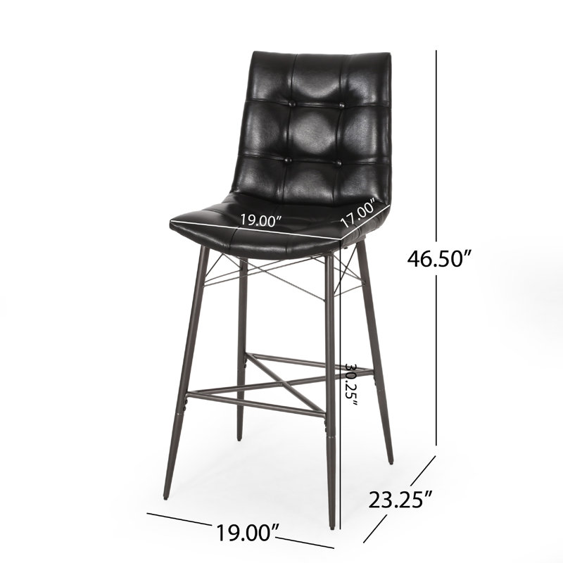 Ensemble de 2 tabourets de bar Nimma, similicuir noir touffeté, métal brun