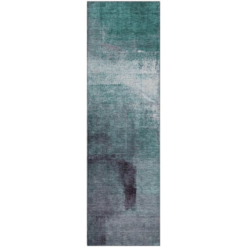 Premium Machine Washable Prisco Teal Rug, Runner 2'3" x 7'6"