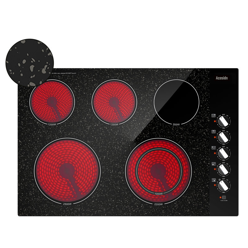 Plaque de cuisson électrique 30 pouces Acesidn, boutons de contrôle, zone chaude, verrou de sécurité pour enfants, 240 V, 7300 W, sans prise