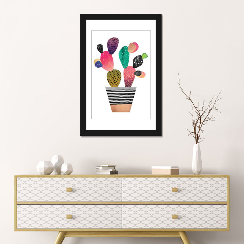 « happy cactus », impression sur toile tendue, Papier d'art encadré noir, Blanc, H 32 po x l 24 po x P 1 po