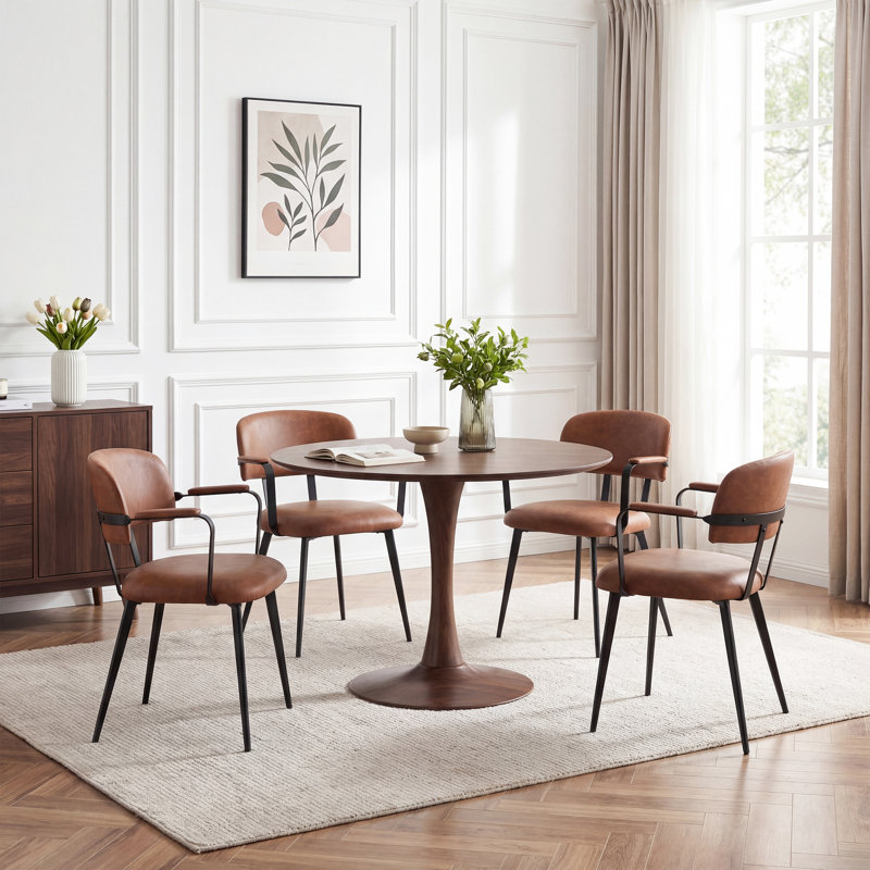 47cm H Upholstered Metal Armchair in Brown