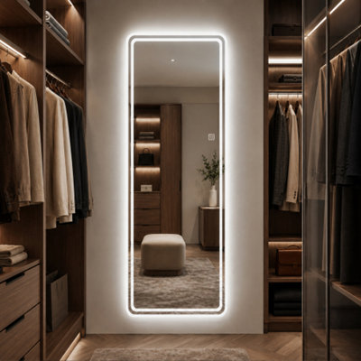 Miroir de plancher pleine longueur 65 po x 24 po à DEL avec corps entier, miroir mural avec lumières, miroir de corps pleine grandeur pour la chambre à coucher avec gradateur et 3 modes de couleur