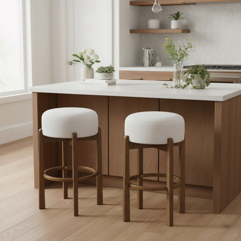 Tabouret de bar en bois rembourré, ensemble de 2, Noyer foncé, 2