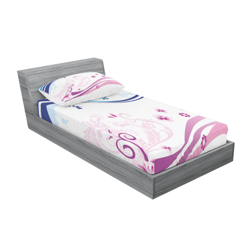 Ensemble de draps à motif floral, Ensemble de draps pour lit simple avec drap-housse