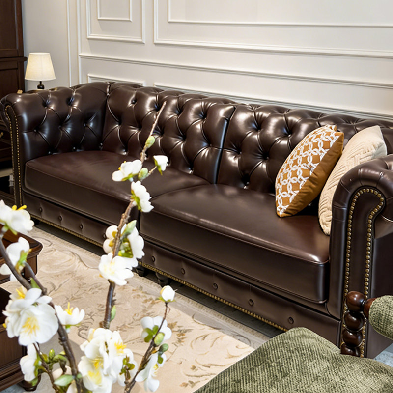 Canapé modulaire brun en cuir véritable