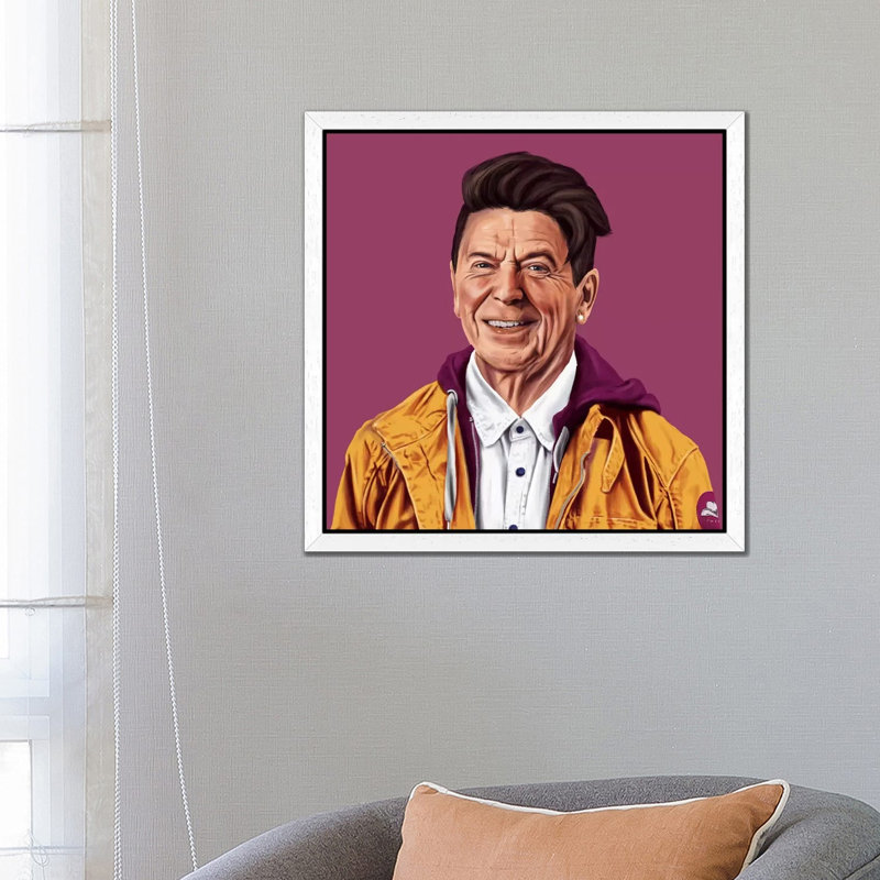 Ronald Reagan by Amit Shimoni - Floater Frame Print on Canvas, 45.72 cm H x 45.72 cm W, White Framed