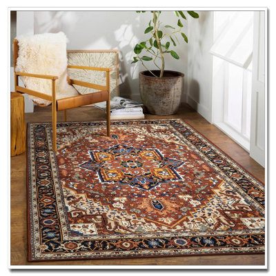 Tapis oriental ultra-mince lavable 5X7 brun / multicolore Tapis antidérapant antidérapant pour le salon Chambre à coucher
