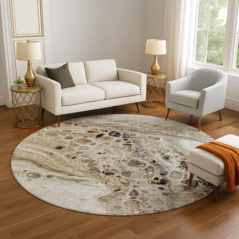 Premium Machine Washable Mayfield AMF1934 Abstract Rug, Round 8'
