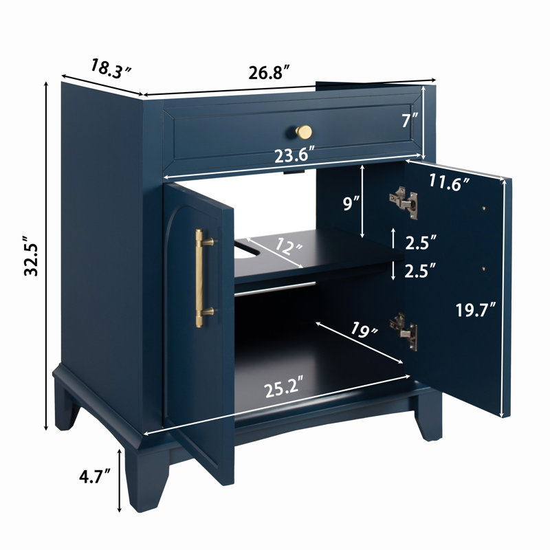 Base de meuble-lavabo moderne 28 "avec tiroirs et poignées en métal, Bleu