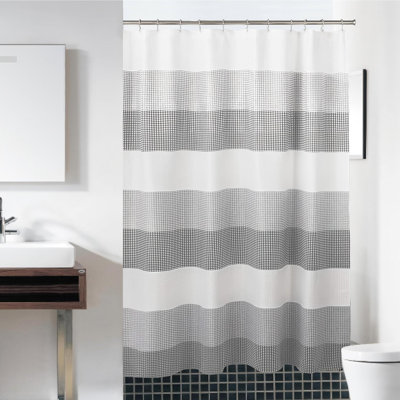 Smoke Grey Ombre Waffle Weave Shower Curtain - 70" X 72" - Water Resistant Polyester Blend Fabric Shower Curtain - The Best Gradient Design Washable Waffle Shower Curtain