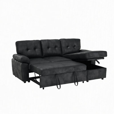 Canapé-lit modulaire convertible en L 88,5 po avec méridienne coulissante avec rangement et accoudoirs rembourrés