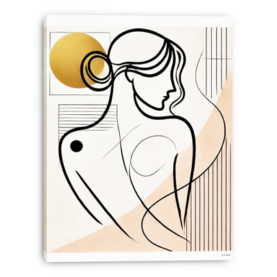 «Soft Curves», art mural tendu sur toile - Silhouette féminine avec accent de cercle doré
