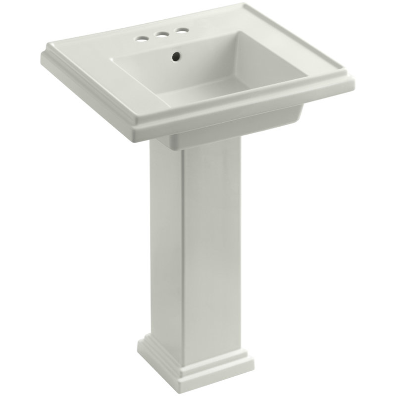 Tresham Fireclay Pedestal Bathroom Sink, Dune, 4" Centers, 34.625" H x 19.5" W x 24" L