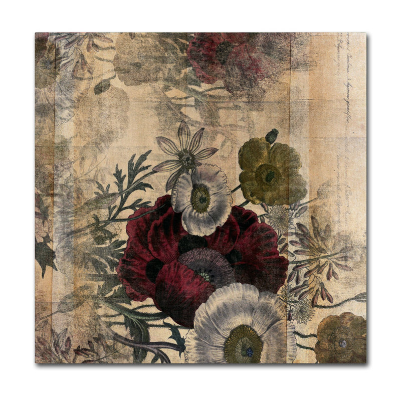 Art mural sur toile tendue - art mural Marcee Duggar «Floral Collage Burgundy Bloom» pour salon, chambre à coucher ou bureau