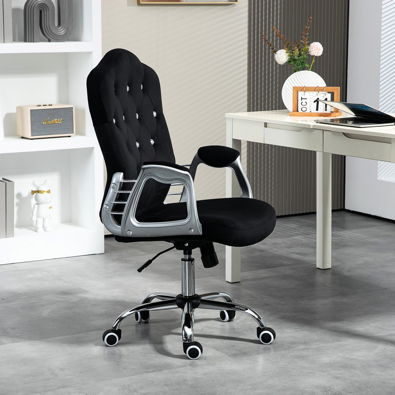 Fauteuil de travail en velours noir, hauteur et inclinaison réglables, pivotant, soutien du dossier pour réduire la fatigue et l'inconfort pendant