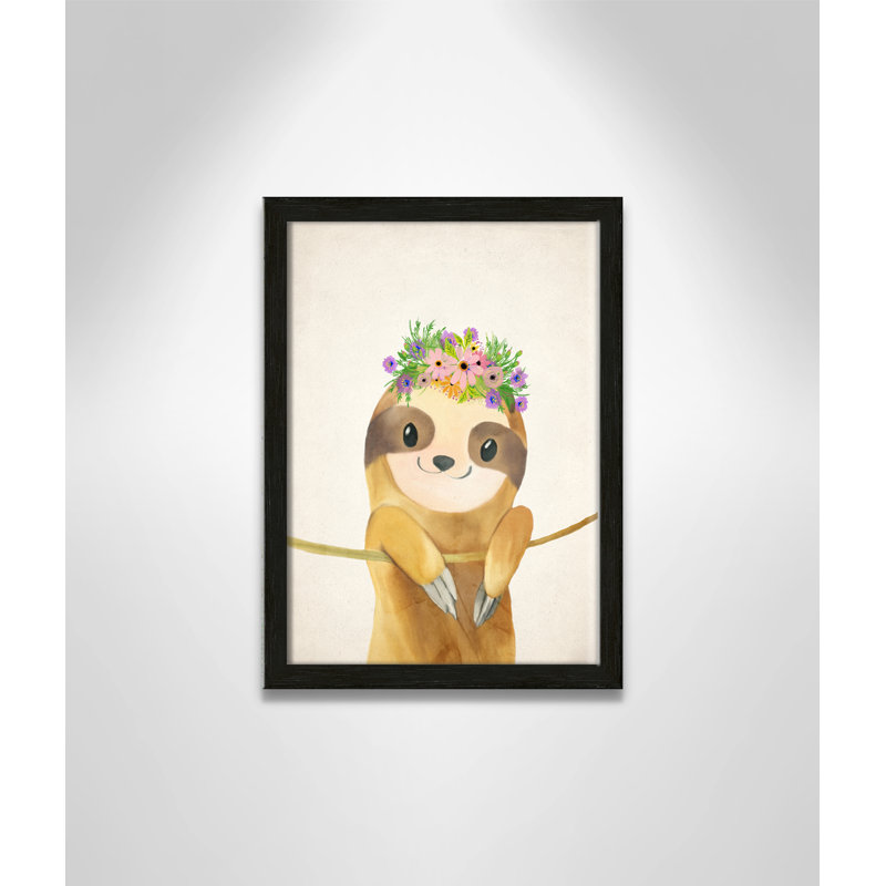 Sloth floral 1, H 15 po x l 11 po x P 1,19 po, Cadre boîte à grain de bois noir