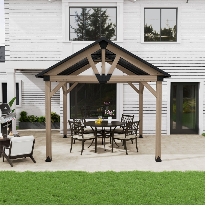 10'x12' Cedar Wood Frame Gazebo with Black Steel Gable Roof