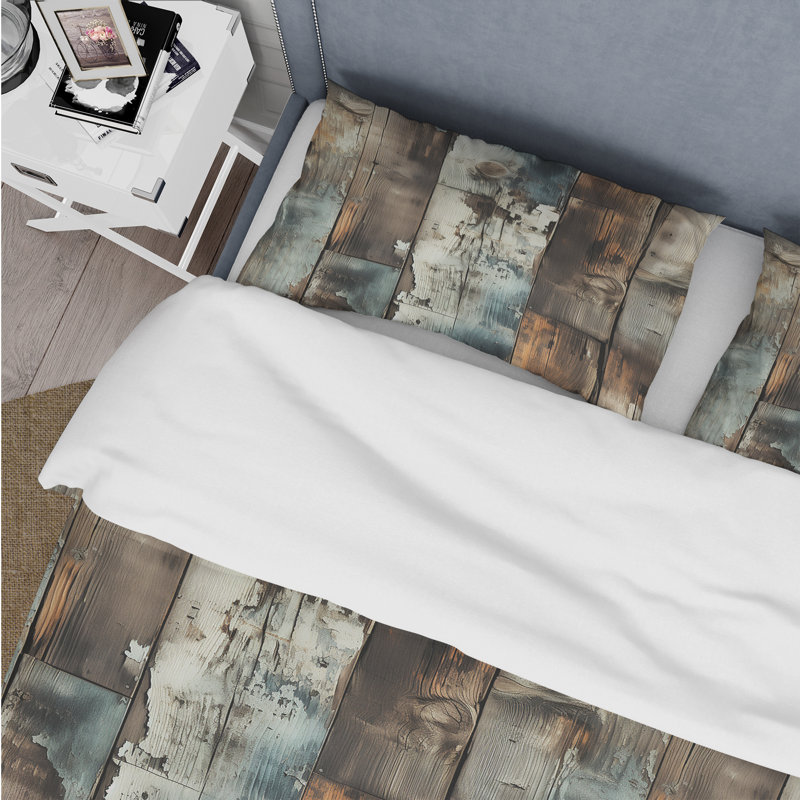 Queen Rustic Barnwood Weathered Tones Microfiber Duvet Cover Set