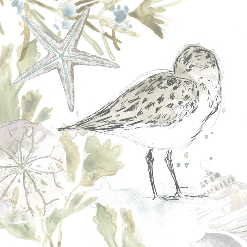 «Seaside Sandpipers I» par June Erica Vess - peinture sur toile tendue, H 12 po x l 12 po