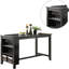 Table moderne en bois massif gris pour la cuisine et la salle à manger, hauteur de comptoir avec tablettes de rangement grises, côté-532548862