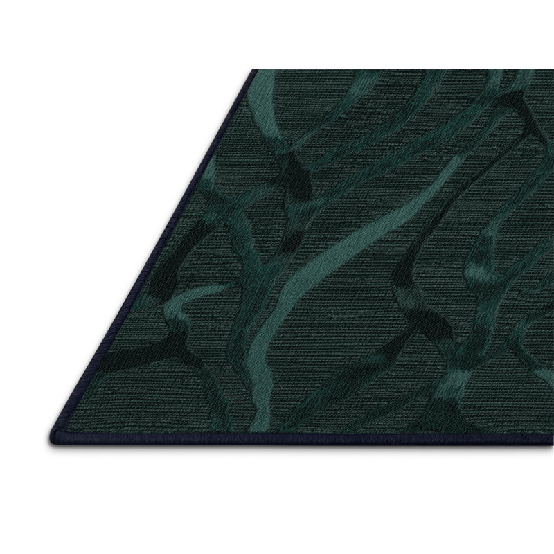 Machine Washable Abstract Blue Area Rug, Round 5'