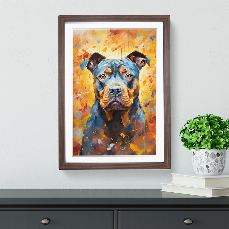 Staffordshire Bull Terrier Impressionism - Framed Print, Walnut, 64" H x 46" W x 2" D