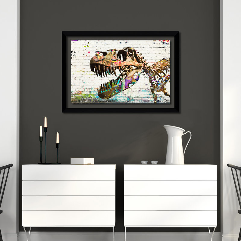 «Dino», reproduction d'impression sur toile tendue, H 27,5 po x l 39,5 po x P 0,75 po, Cadre noir, Tapis transparent