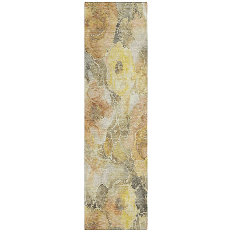 Machine Washable Indoor/Outdoor Xhevrie Gold Rug, Runner 2' 3" x 7' 6"
