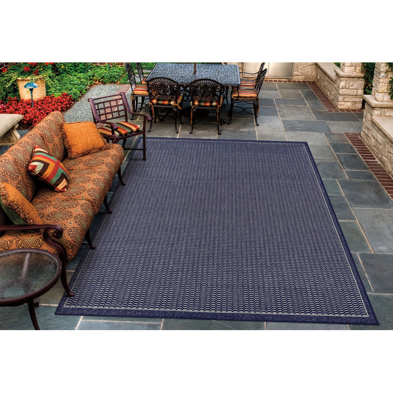 Haleemah Flatweave Ivory Indigo Blue Indoor Outdoor Area Rug, Rectangle 3'9" x 5'5"