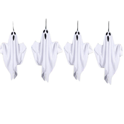 4 Pack Halloween Hanging Ghost Decorations, Battery Operated -AA Battery Not Included, Warm Light Glowing Flying Ghosts, Cute Hanging Ghost Ornaments for Indoor Outdoor Porch Yard Tree Halloween Party Holiday Decor