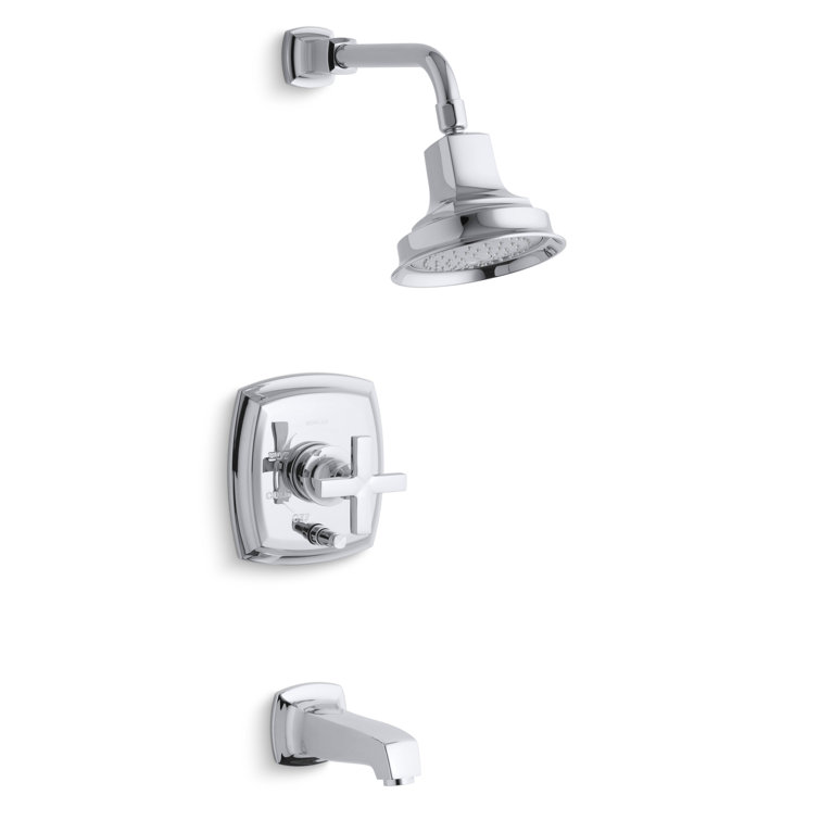 Margaux® Rite-Temp Pressure-Balancing Bath and Shower Faucet Trim with Push-Button Diverter and Cross Handle, Valve Not Included